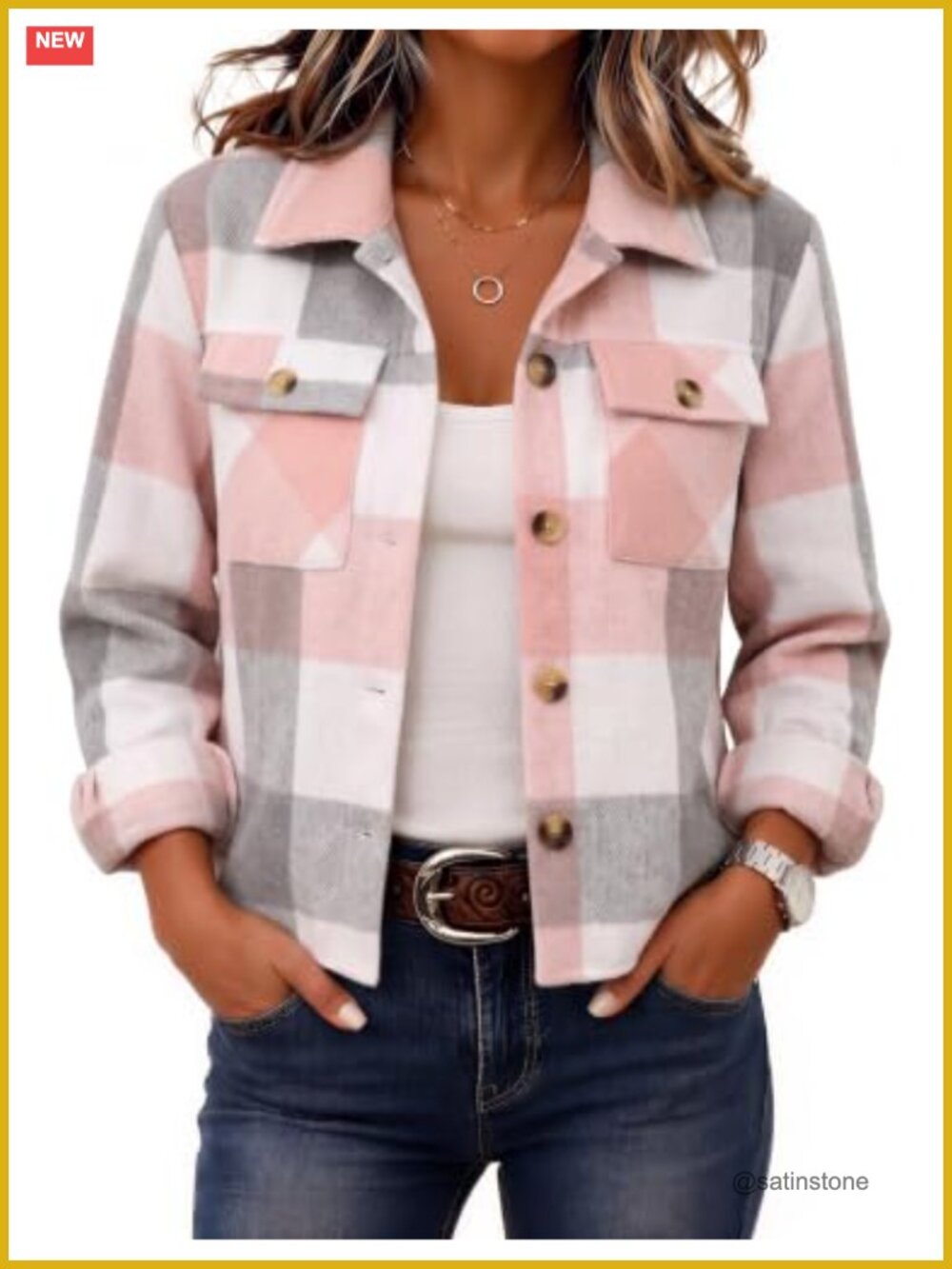 Cropped Plaid Flannel Shacket Jacket for Women